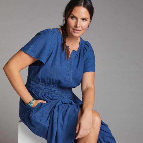 Anthropologie Somerset Maxi Dress Denim Chambray Western Tiered size L - Picture 2 of 16